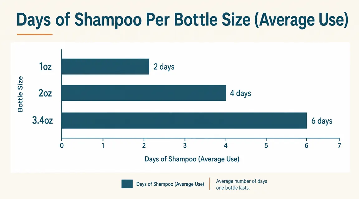 Chart comparing how many days each travel bottle size covers for average shampoo use